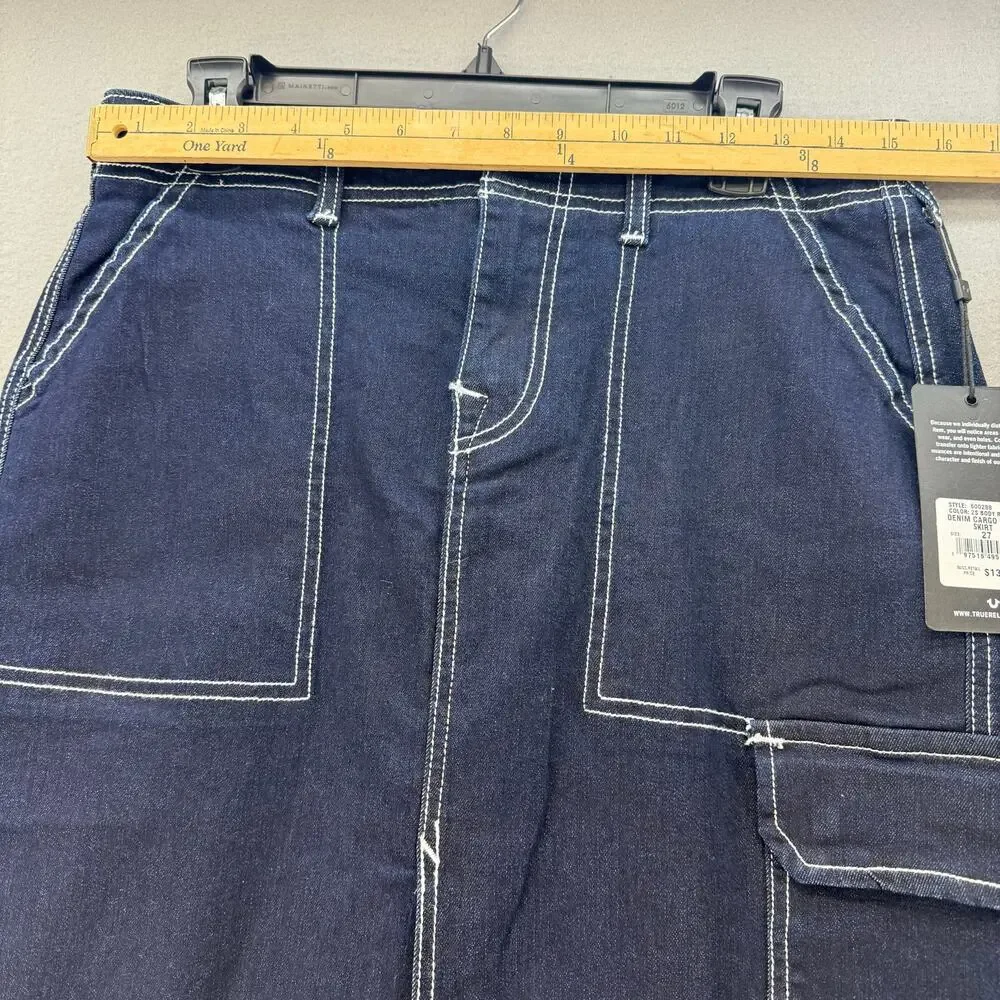 True Religion Denim Cargo Maxi Skirt Women's 27 (4) Dark Blue Preppy Utility Y2K - Picture 9 of 13
